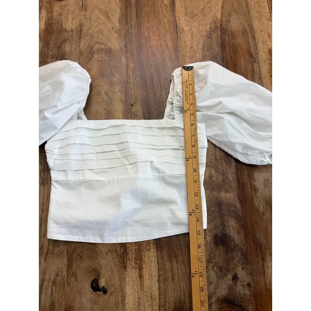 Abercrombie & Fitch Crop Top Square Neck Puff Sleeves White Size XS
